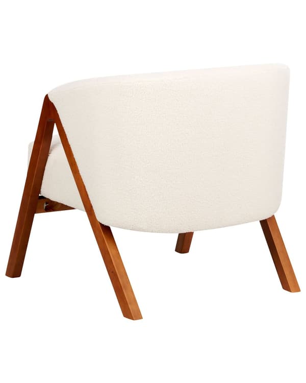 Fåtölj Off-White Bouclé Tyg Accent Stol Träben Modern Design Vardagsrum Sovrum