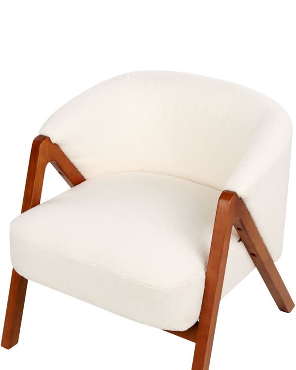Fåtölj Off-White Bouclé Tyg Accent Stol Träben Modern Design Vardagsrum Sovrum