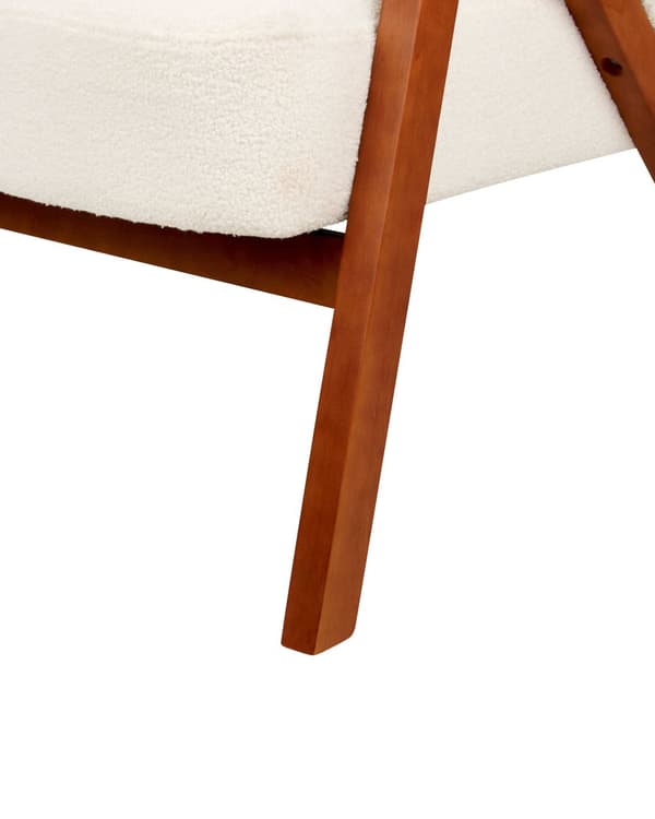 Fåtölj Off-White Bouclé Tyg Accent Stol Träben Modern Design Vardagsrum Sovrum