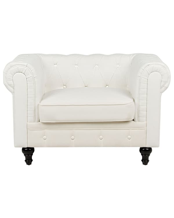 Chesterfield Lenestol Off-white Stoff Polstring Mørkt Tre Ben