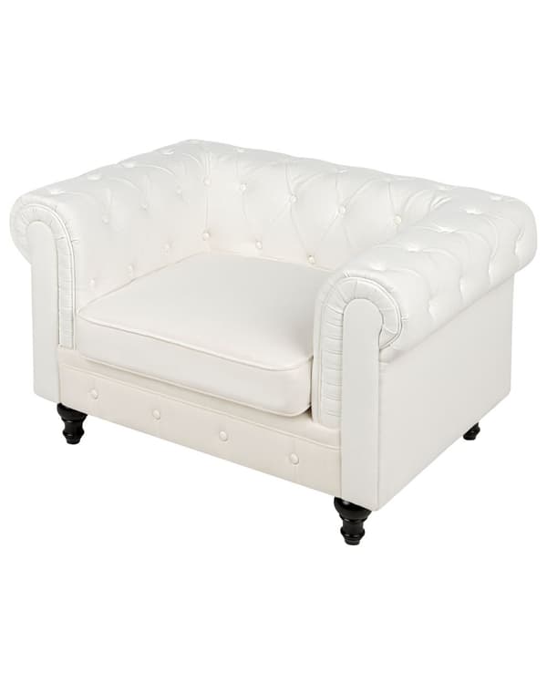 Chesterfield Lenestol Off-white Stoff Polstring Mørkt Tre Ben