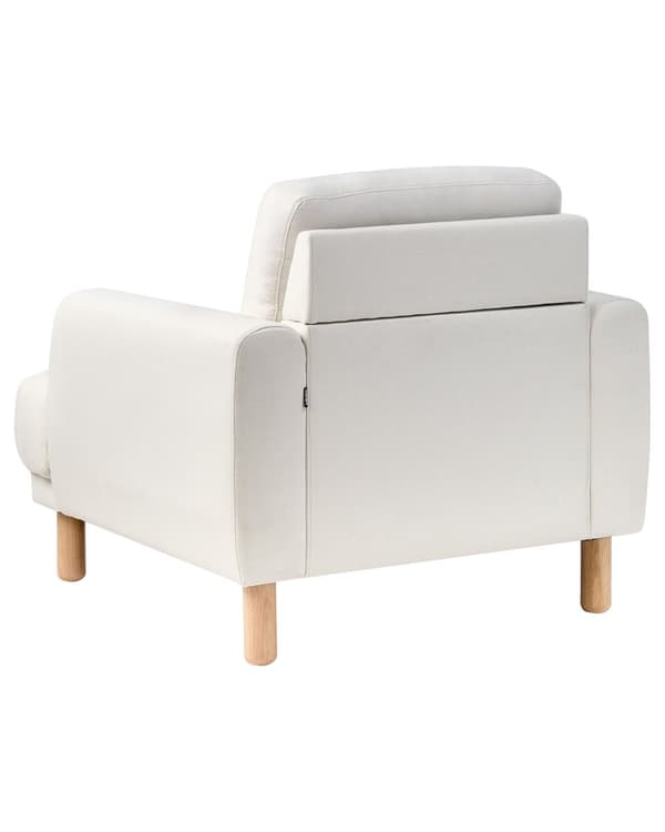 Nojatuoli luonnonvalkoinen kangas verhoiltu puujalat nappikoristeltu olohuoneen retro minimalistinen tyyli