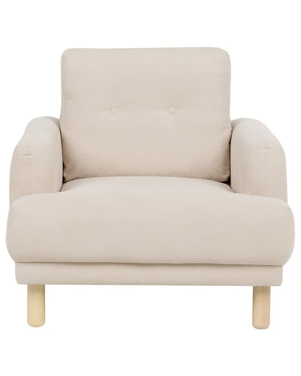 Nojatuoli beige vakosametti verhoiltu puujalat nappikoristeltu olohuoneen retro minimalistinen tyyli