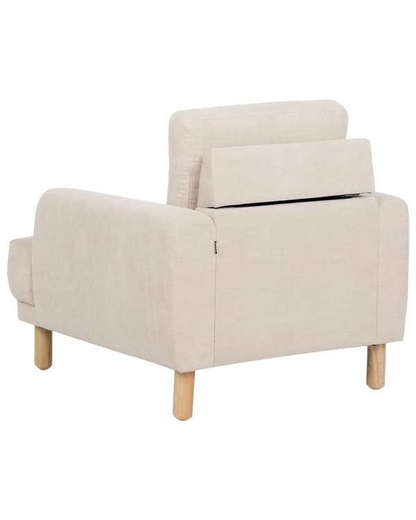 Nojatuoli beige vakosametti verhoiltu puujalat nappikoristeltu olohuoneen retro minimalistinen tyyli