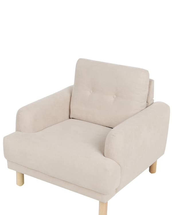 Nojatuoli beige vakosametti verhoiltu puujalat nappikoristeltu olohuoneen retro minimalistinen tyyli