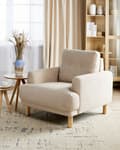 Pikkukuva 2 / 10: Nojatuoli beige vakosametti verhoiltu puujalat nappikoristeltu olohuoneen retro minimalistinen tyyli