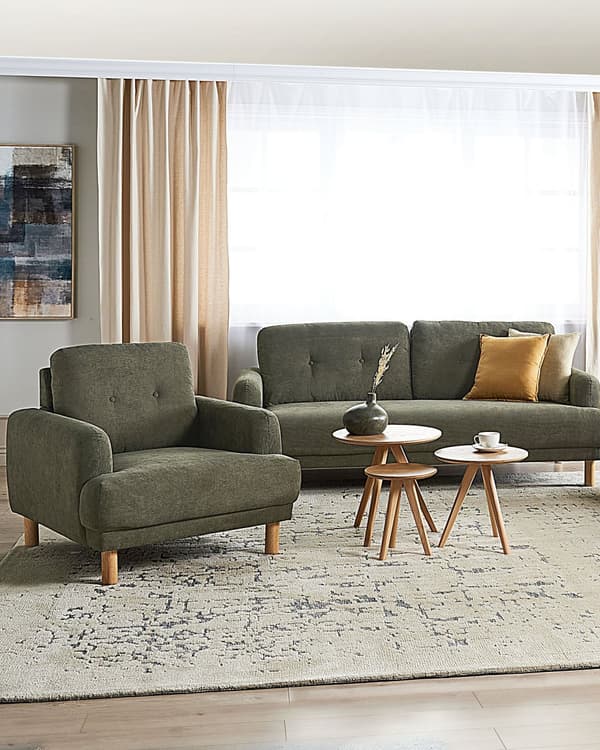 Nojatuoli tummanvihreä vakosametti verhoiltu puujalat nappikoristeltu olohuoneen retro minimalistinen tyyli
