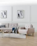Miniatyrbilde 4 av 10: Lenestol Taupe Polyester Stoff Treben Retro Minimalistisk Stuemøbler