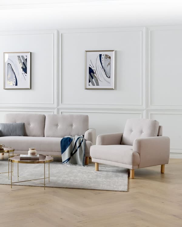 Lenestol Taupe Polyester Stoff Treben Retro Minimalistisk Stuemøbler
