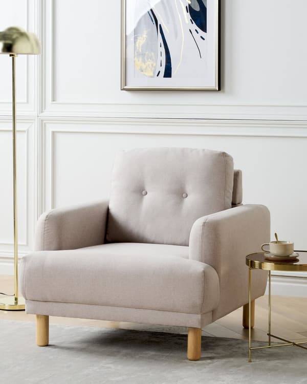 Lenestol Taupe Polyester Stoff Treben Retro Minimalistisk Stuemøbler