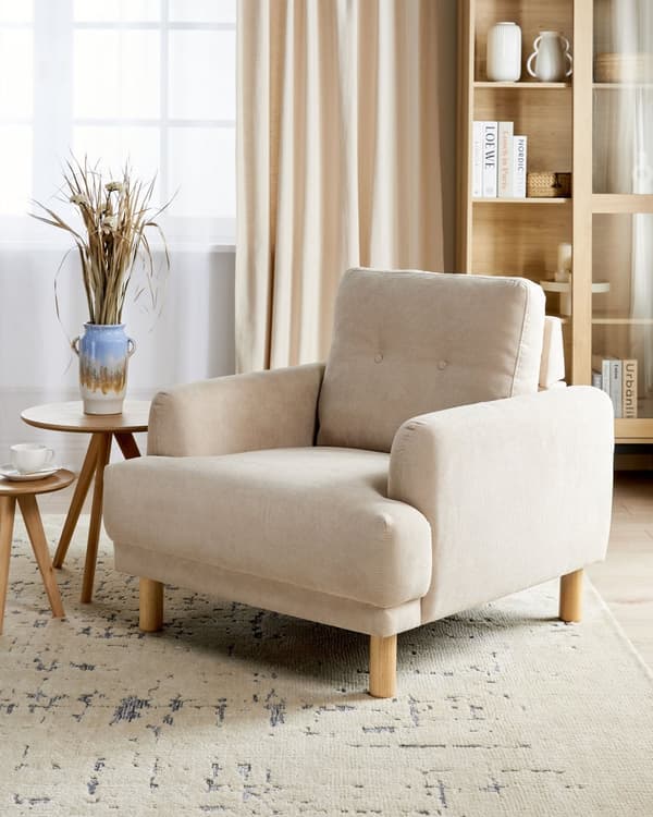 Lenestol Beige Kordfløyel Treben Retro Minimalistisk Stuemøbler
