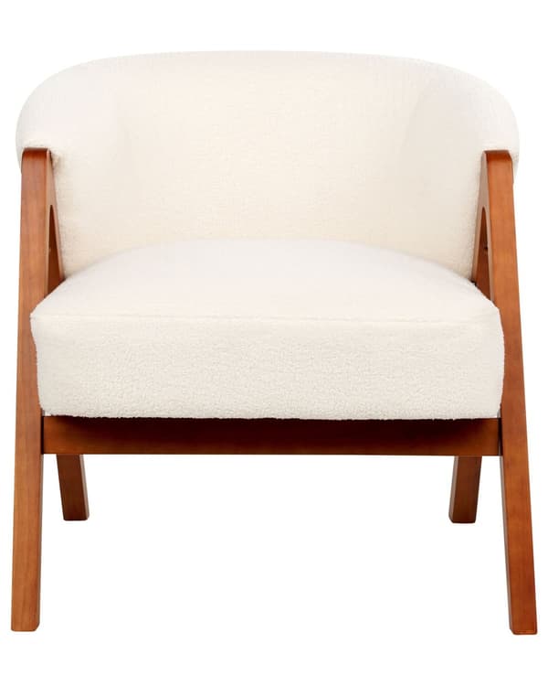 Accent lænestol råhvid boucle polstring træben stue værelse opholdsrum moderne stil