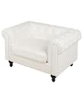 Miniatyrbild 6 av 10: Fåtölj Chesterfield Off-White Tuftad Klädsel i Polyestertyg Ben i Mörkt Trä Modern Design Vardagsrum