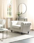 Miniatyrbillede 2 af 10: Lænestol Off White Fløjl Stuestol med Armlæn til Stuen Bred Hvilestol Polstret Design Møbel Stol