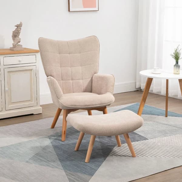 Rootz Accent tuoli Scandi Designissa - Ottomaanilla - Nojatuolisarja - Pyökkipuu - Johdon ilme - Beige - 72L x 80L x 101K cm