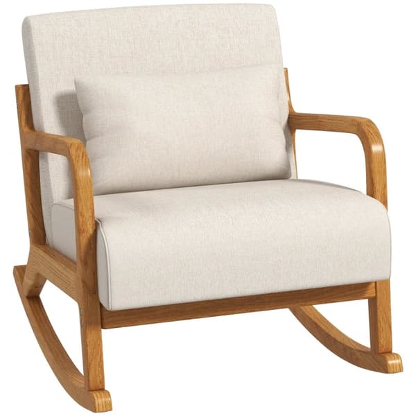 Rootz gyngestol - Retro Design - Gummitræ - Imiteret linned - Flerlagsbræt - Beige + Brun - 64,5 cm x 92 cm x 81,5 cm