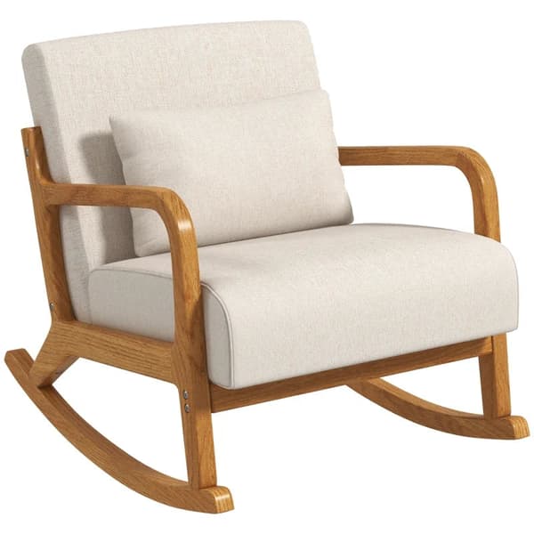 Rootz gyngestol - Retro Design - Gummitræ - Imiteret linned - Flerlagsbræt - Beige + Brun - 64,5 cm x 92 cm x 81,5 cm