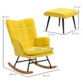 Miniatyrbillede 3 af 6: Rootz gyngestol med osmannisk - Scandi Design -brocking stol med fodskammel - Bøgetræ - Quiltning - Imiteret linned - Gul - 64 cm x 89 cm x 90 cm