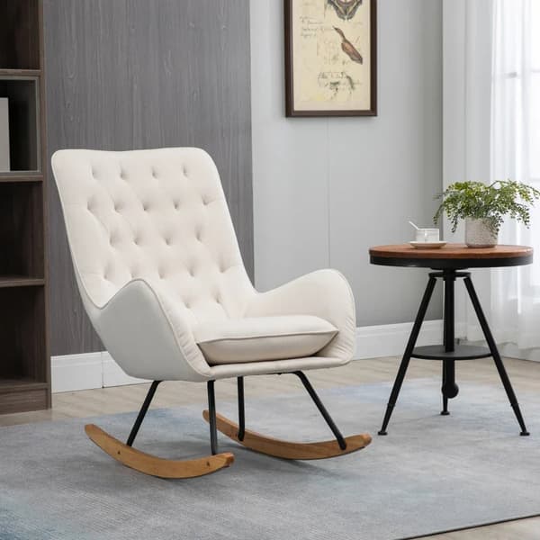 Rootz Gyngestol - Scandi Design - Afslapningsstol - Knapsømning - Stue - Spisestue - Cremefarvet + Naturlig + Sort - 69 cm x 90 cm x 100 cm