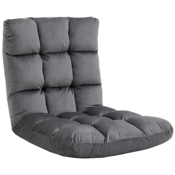 Rootz Fåtölj - Gästmadrass - Golvstol - Justerbart ryggstöd - Velourlook - Sittdyna - Grå - 55 cm x 71 cm x 53,5 cm