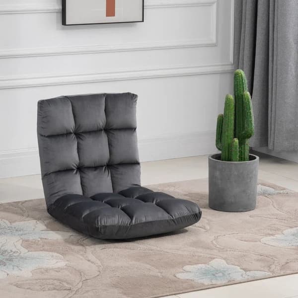 Rootz Fåtölj - Gästmadrass - Golvstol - Justerbart ryggstöd - Velourlook - Sittdyna - Grå - 55 cm x 71 cm x 53,5 cm