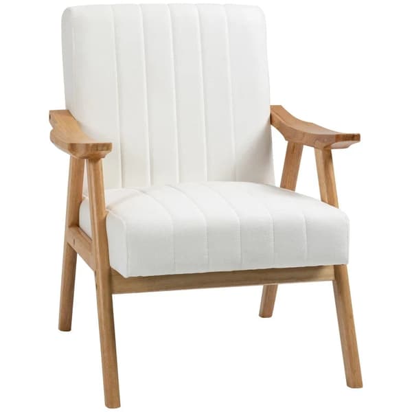 Rootz-pehmustettu nojatuoli - Scandi Designissa - Velvet Look - Massiivipuurunko - Kumipuu - Luonnollinen + Kermanvärinen - 68 x 74 x 82cm