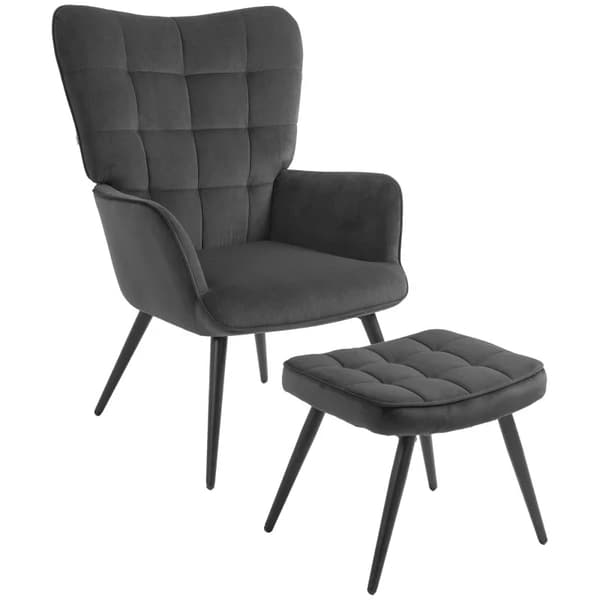 Rootz avkopplingsstol med pall - Fåtölj med ottoman - Fåtölj med fotpall - Accentstol - Set i 2 delar - Flerskiktsbräda - Grå - 73L x 77,5W x 98H cm