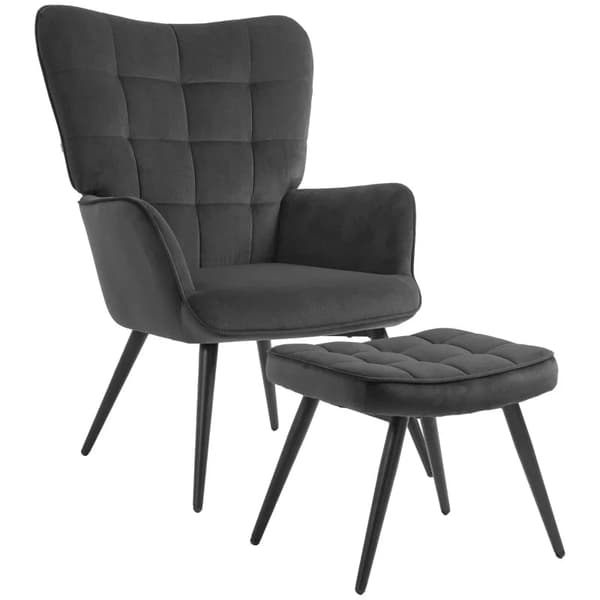 Rootz avkopplingsstol med pall - Fåtölj med ottoman - Fåtölj med fotpall - Accentstol - Set i 2 delar - Flerskiktsbräda - Grå - 73L x 77,5W x 98H cm