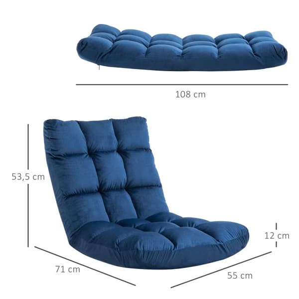 Rootz-nojatuoli - Vieraspatja - Lattiatuoli - Säädettävä selkänoja - Istuimet ja penkit - Velour Look - Sininen - 55 cm x 71 cm x 53,5 cm