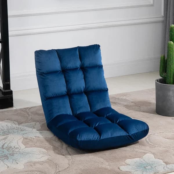Rootz-nojatuoli - Vieraspatja - Lattiatuoli - Säädettävä selkänoja - Istuimet ja penkit - Velour Look - Sininen - 55 cm x 71 cm x 53,5 cm