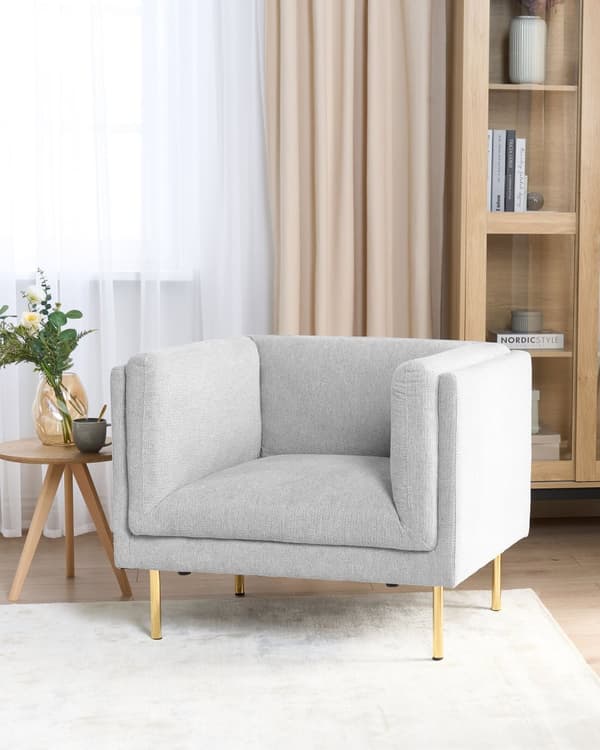 Lenestol Grått Stoff Gull Krom Jernben med Armlener Moderne Minimalistisk Stue