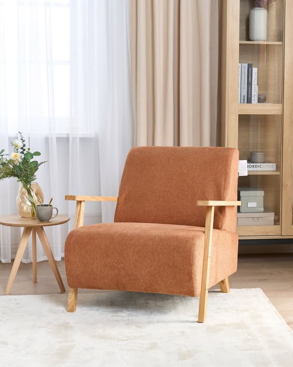 Lenestol Oransje Stoff Treben med Armlener Moderne Minimalistisk Stue