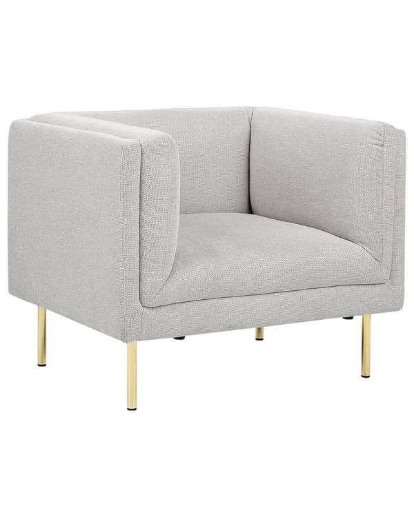 Fåtölj Grå Tyg Krom Järn Guld Ben med Armstöd Modernt Minimalistiskt Vardagsrum