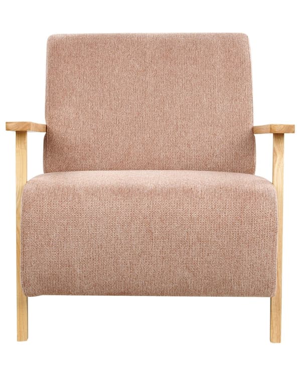 Nojatuoli vaaleanpunainen kangas verhoiltu puujalat kalteva olohuoneen minimalistinen retro