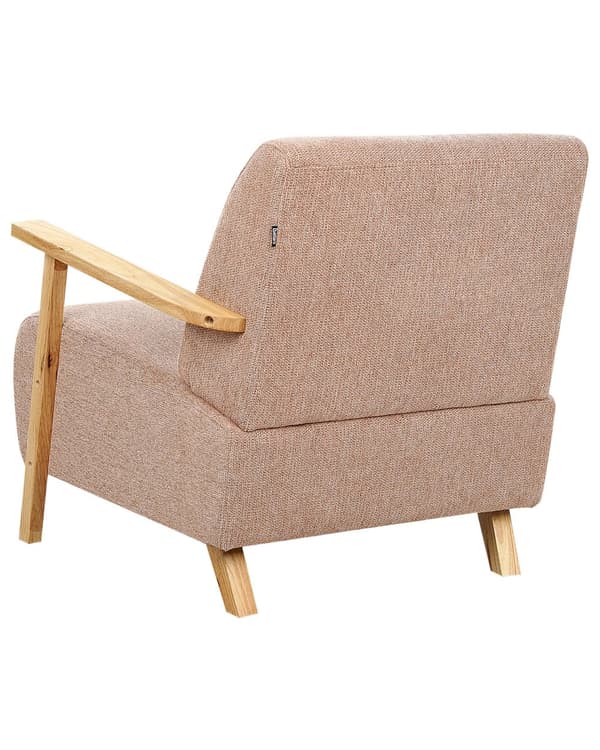 Nojatuoli vaaleanpunainen kangas verhoiltu puujalat kalteva olohuoneen minimalistinen retro
