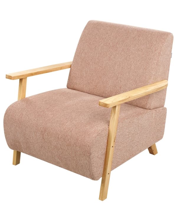 Nojatuoli vaaleanpunainen kangas verhoiltu puujalat kalteva olohuoneen minimalistinen retro