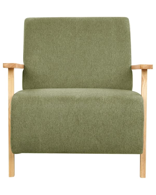 Nojatuoli vihreä kangas verhoiltu puujalat kalteva olohuoneen minimalistinen retro