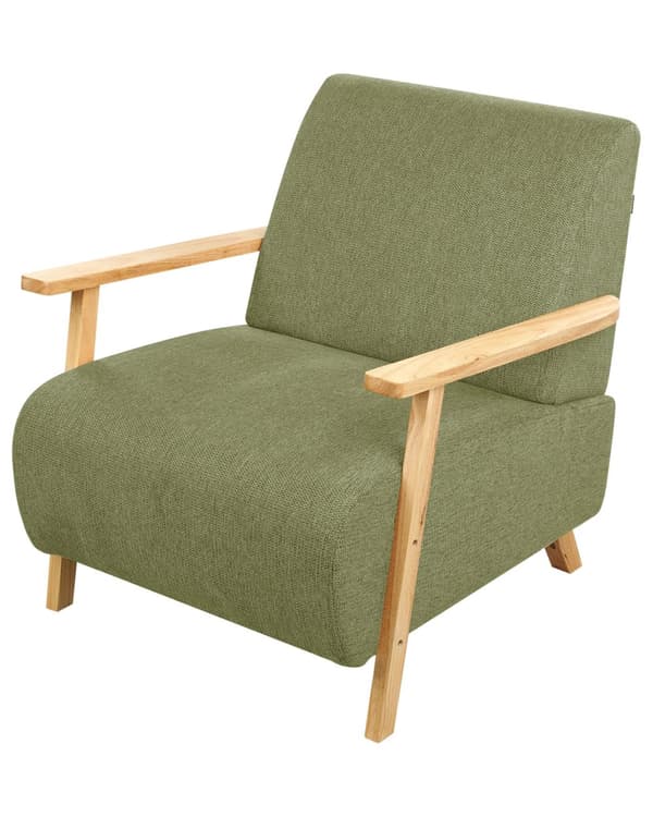 Nojatuoli vihreä kangas verhoiltu puujalat kalteva olohuoneen minimalistinen retro