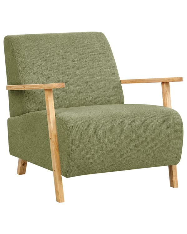Nojatuoli vihreä kangas verhoiltu puujalat kalteva olohuoneen minimalistinen retro