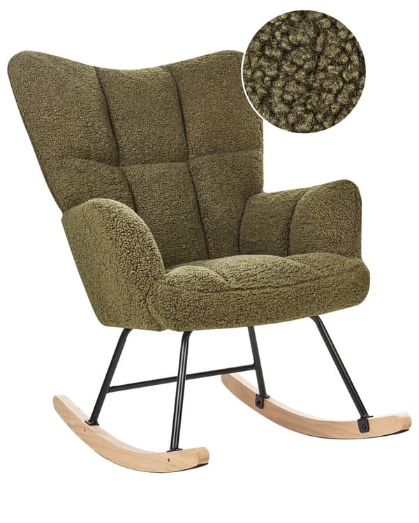 Gyngestol Mørkegrønn Bouclé Tre Moderne design Soverom Stue Lenestol Innredning