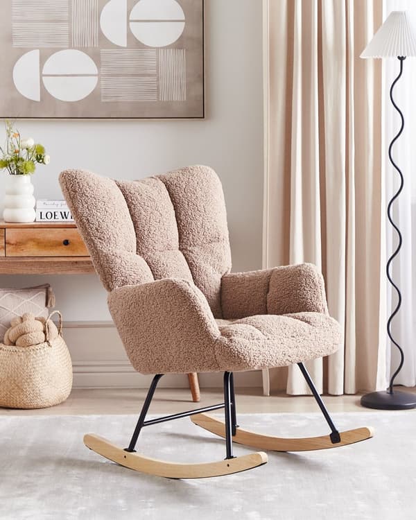 Gyngestol Sand Beige Bouclé Tre Moderne design Soverom Stue Lenestol Innredning