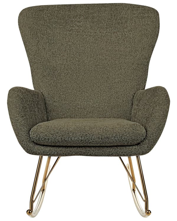 Gyngestol Mørkegrønn Boucle Stofftrekk Metallben Skøyter Tradisjonell Retro Design