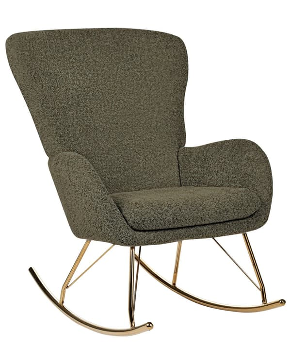 Gyngestol Mørkegrønn Boucle Stofftrekk Metallben Skøyter Tradisjonell Retro Design