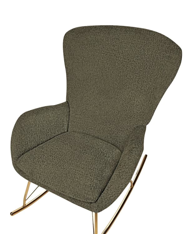 Gyngestol Mørkegrønn Boucle Stofftrekk Metallben Skøyter Tradisjonell Retro Design