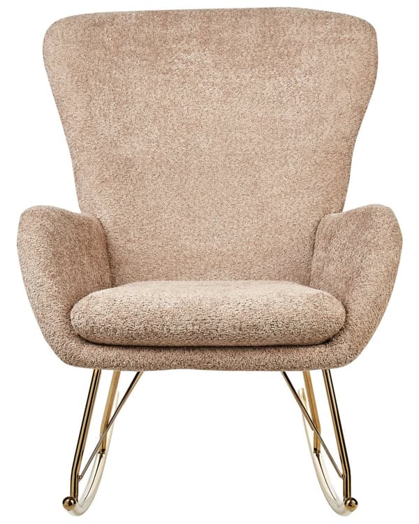 Gyngestol Beige Boucle Stofftrekk Metallben Skøyter Tradisjonell Retro Design