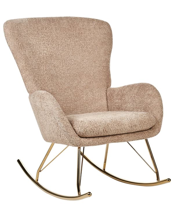 Gyngestol Beige Boucle Stofftrekk Metallben Skøyter Tradisjonell Retro Design