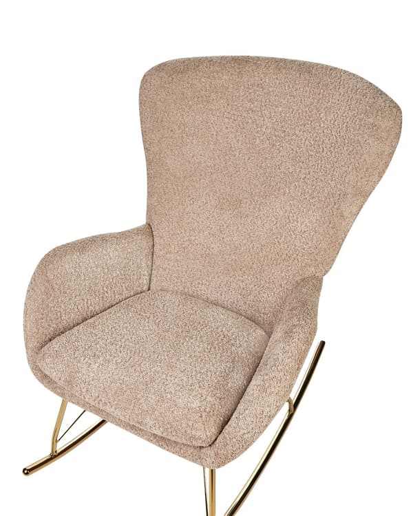 Gyngestol Beige Boucle Stofftrekk Metallben Skøyter Tradisjonell Retro Design