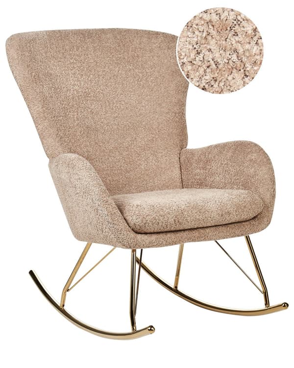Gyngestol Beige Boucle Stofftrekk Metallben Skøyter Tradisjonell Retro Design