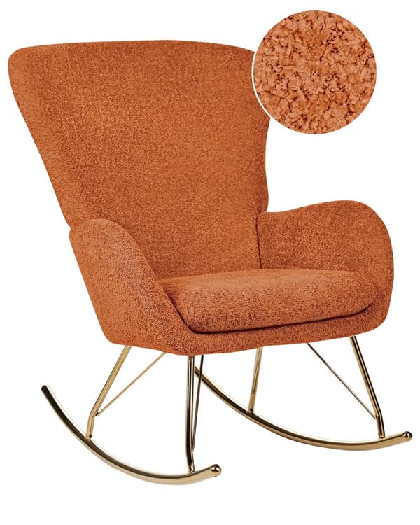Gyngestol Oransje Boucle Stofftrekk Metallben Skøyter Tradisjonell Retro Design