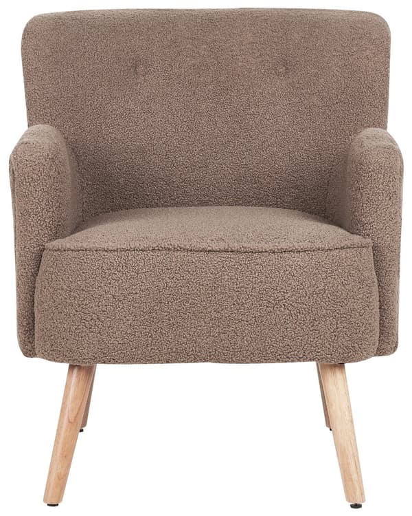 Fåtölj Brun Bouclé Klädsel Fotpall Träben Mönstrad Retro Boho Vardagsrum